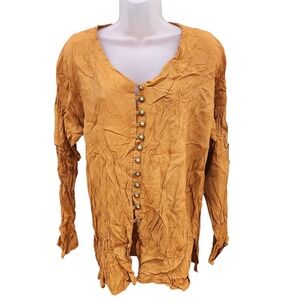Vintage Midnight Run Women's Large Crinkle Rayon Top Shoulder Pads Boho Button